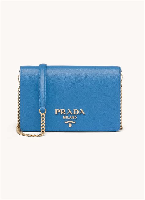 Prada Schoudertas van leer met logo • Blauw • de Bijenkorf